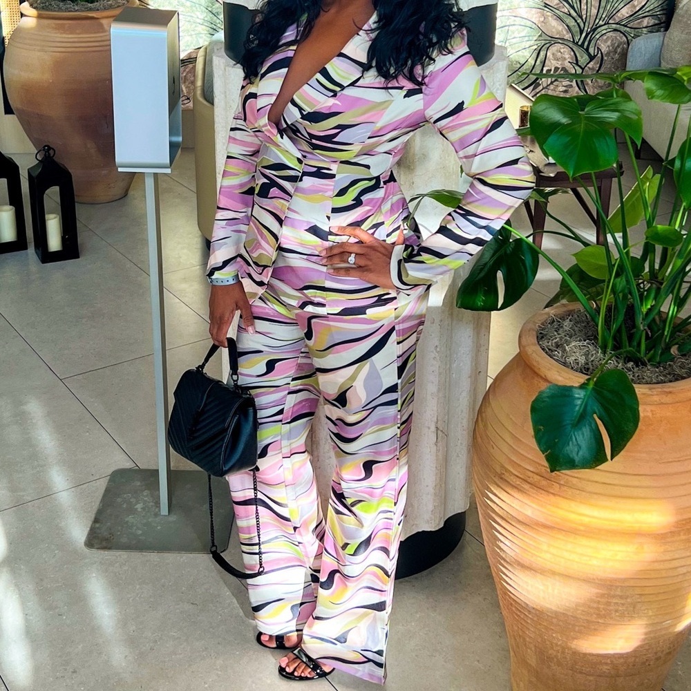 Fashion Nova “All The Vibes” Blazer Pant Set - Lavender/Combo, Size Large